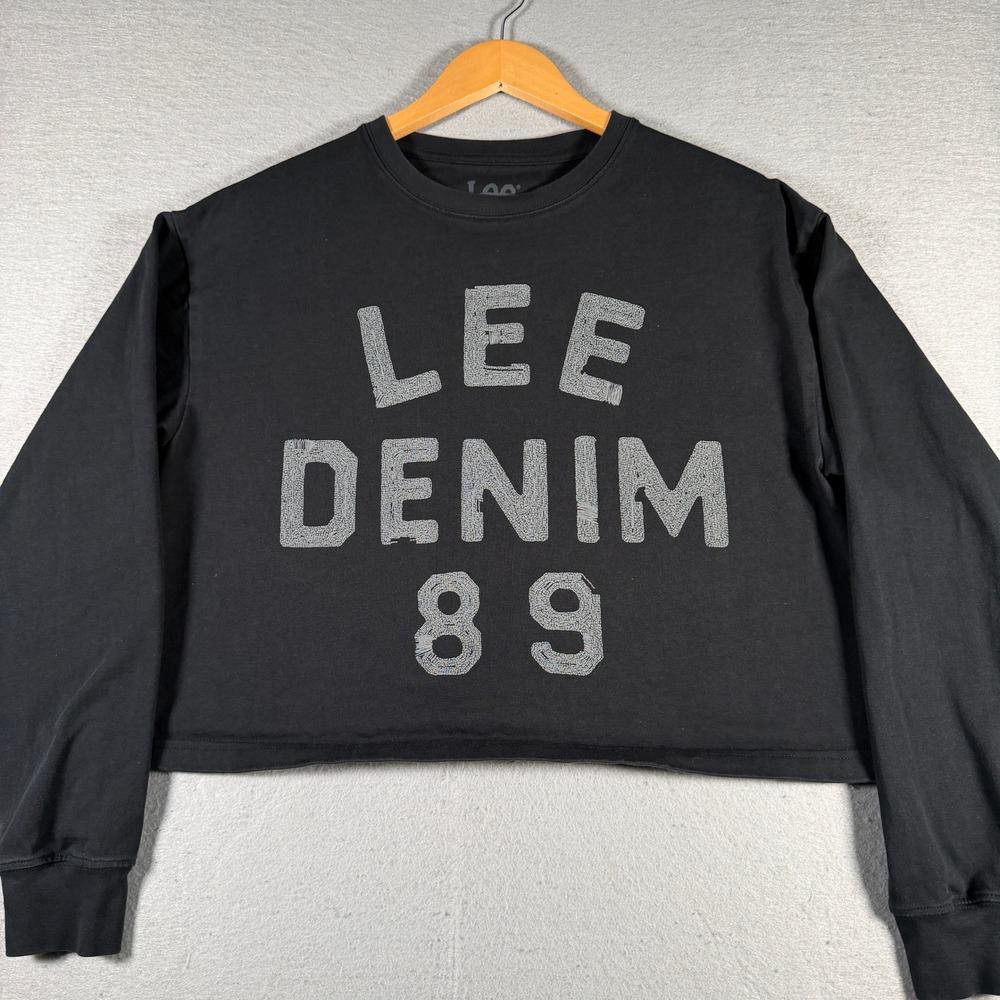 Lee Denim 89 Black Graphic Cropped Sweatshirt Womens XS‎ Cotton Long Sleeve Top